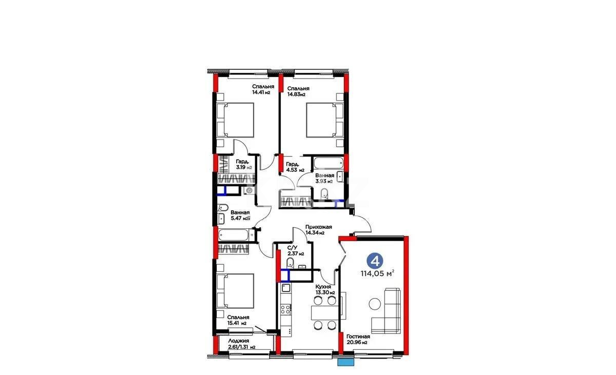 Продажа 4-комнатной квартиры, 114.5 м² в Астане