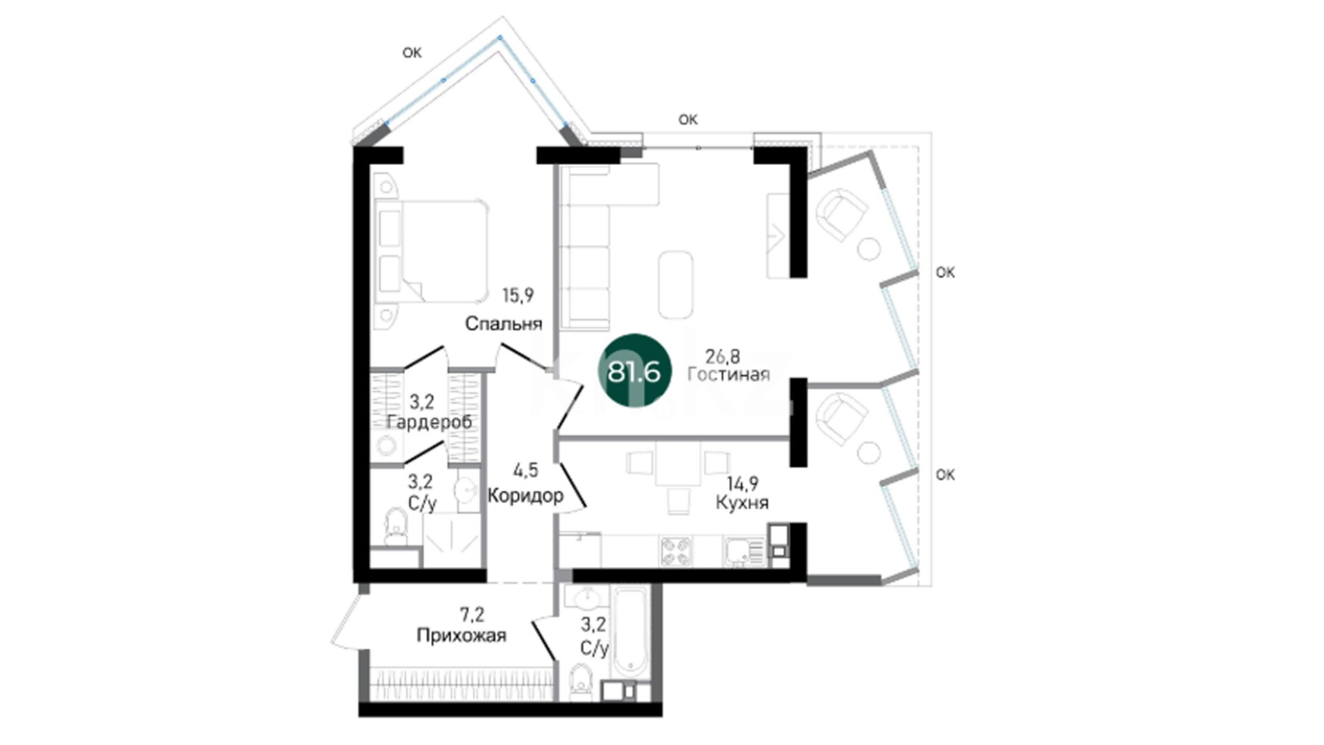 ЖК Rams Garden, 2-комнатная, цена 91 228 800 ₸, 1 118 000 ₸&nbsp;/&nbsp;м²
