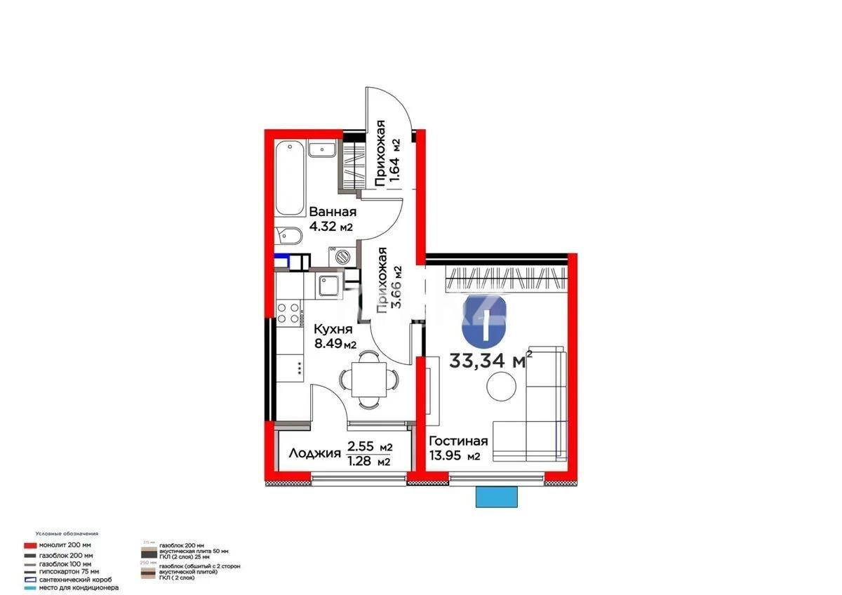 Продажа 1-комнатной квартиры, 33.34 м², мкр. Гажайып, дом  33 в Алматы