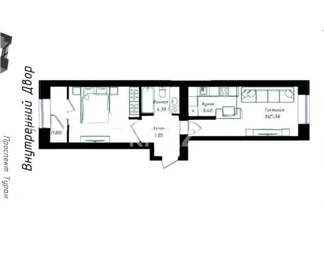Продажа 2-комнатной квартиры, 47.47 м² в Астане