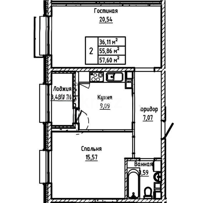 Продажа 2-комнатной квартиры, 58 м² в Астане