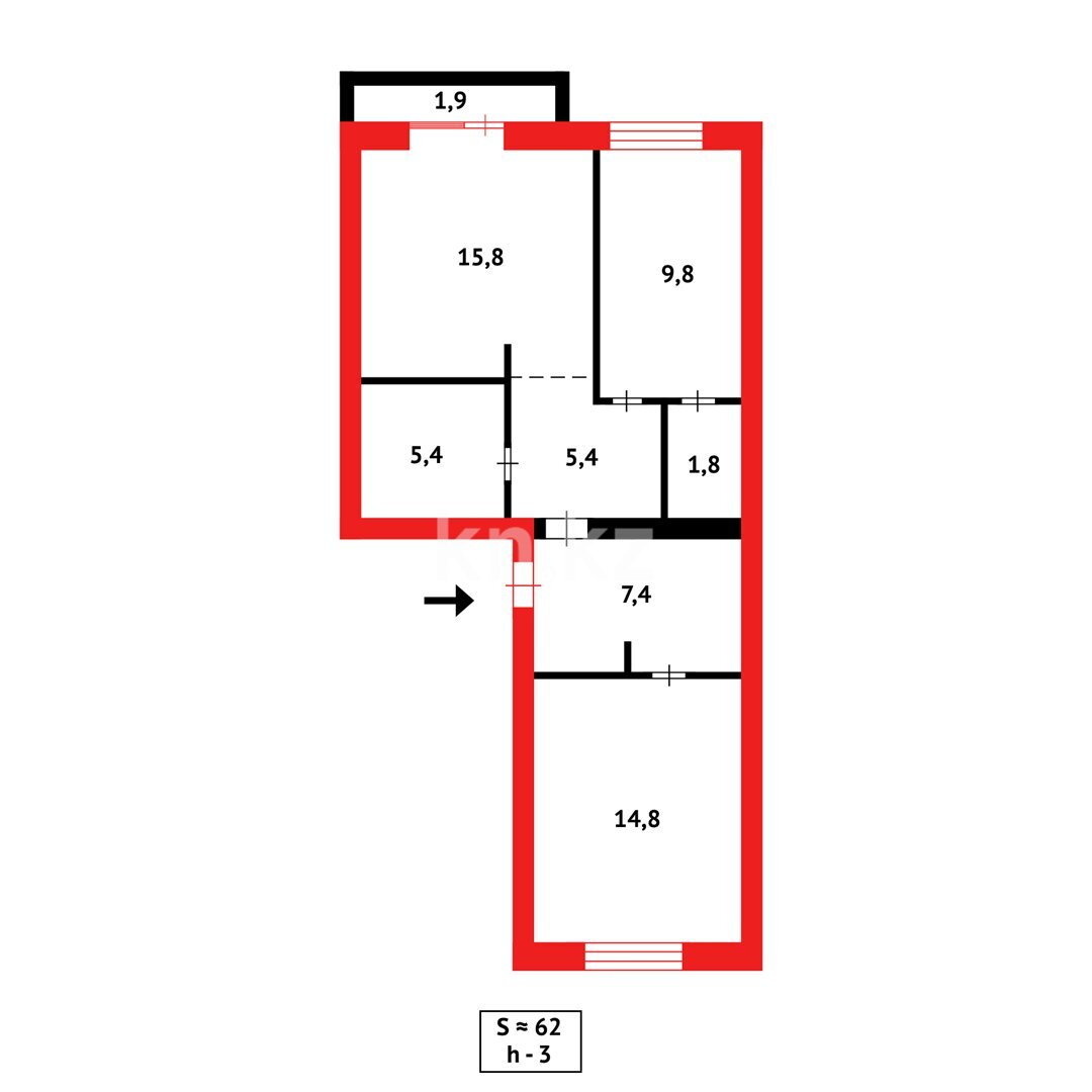 Продажа 3-комнатной квартиры, 62 м² в Караганде - фото 15