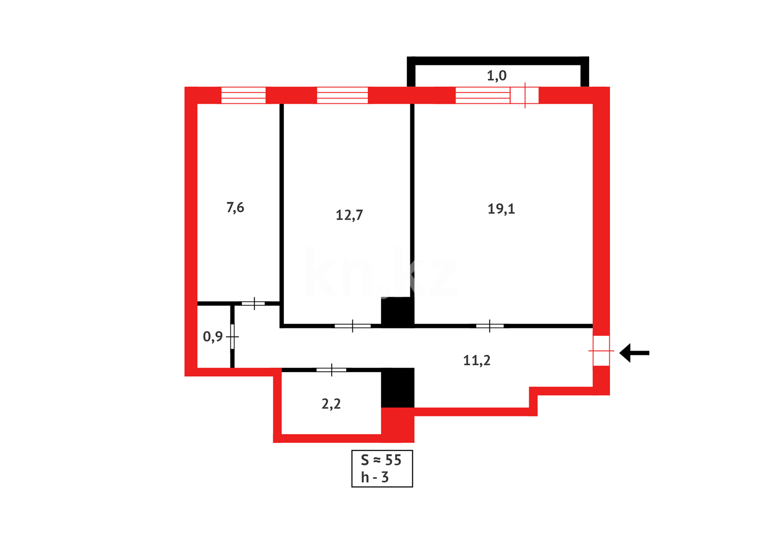 Продажа 2-комнатной квартиры, 55 м² в Караганде - фото 12