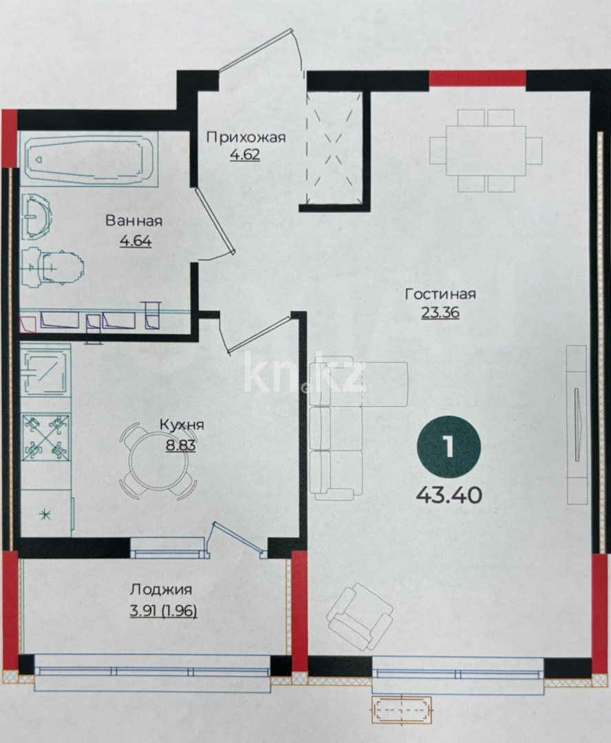 Продажа 2-комнатной квартиры, 43.4 м², ул. Е-882, дом  13 - Новый ЖК Abay Joly Avenue на набережке в Астане