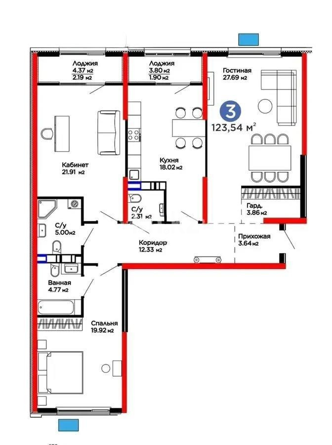 Продажа 3-комнатной квартиры, 124 м² в Алматы