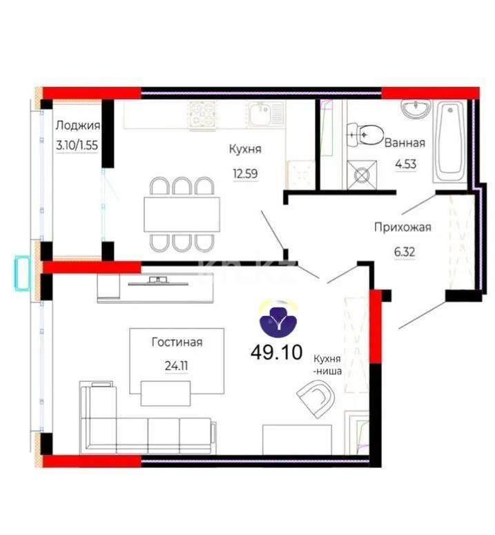Продажа 2-комнатной квартиры, 49 м², ул. Е-882, дом  7 в Астане