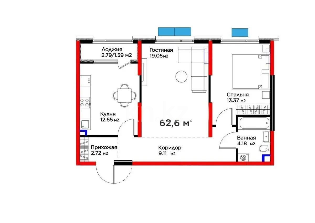Продажа 2-комнатной квартиры, 62.6 м² в Алматы