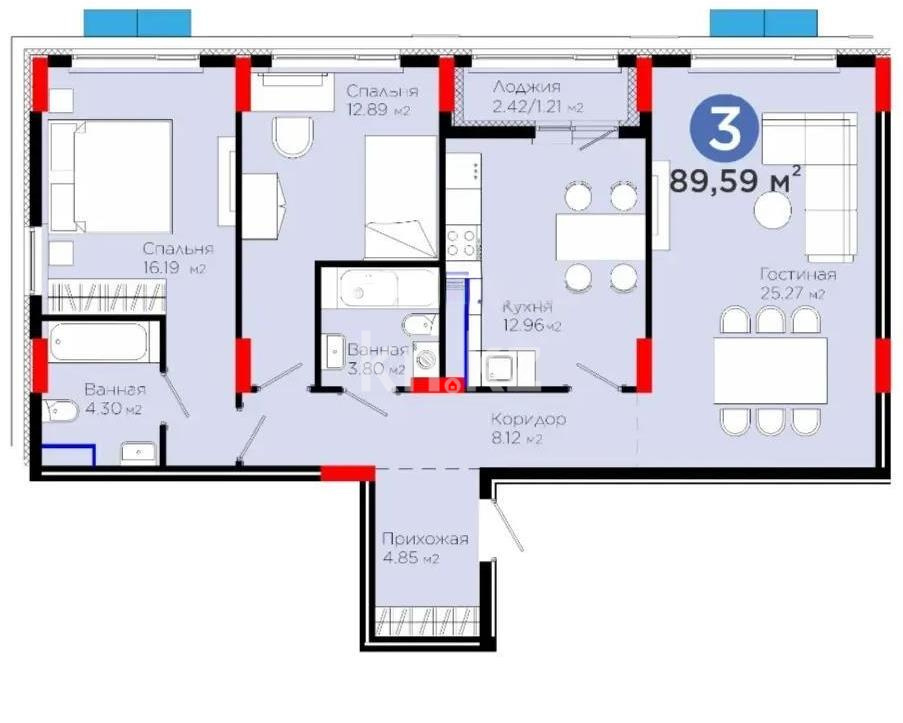 Продажа 3-комнатной квартиры, 90 м², ул. Е-900, дом  8 в Астане