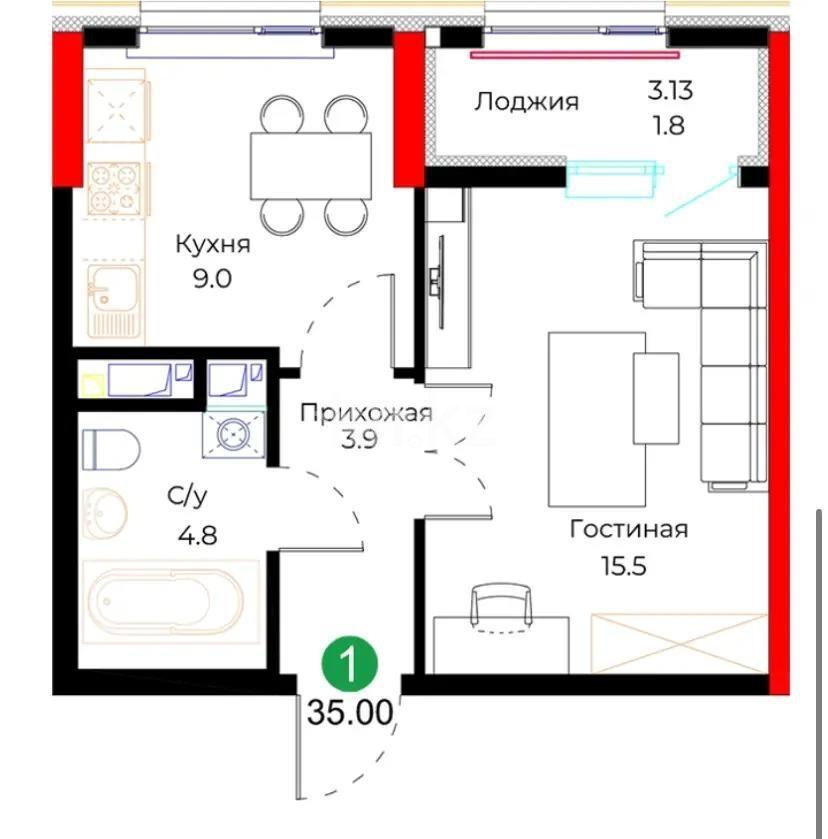 Продажа 1-комнатной квартиры, 35 м², ул. Молдагалиева, дом  9 в Астане
