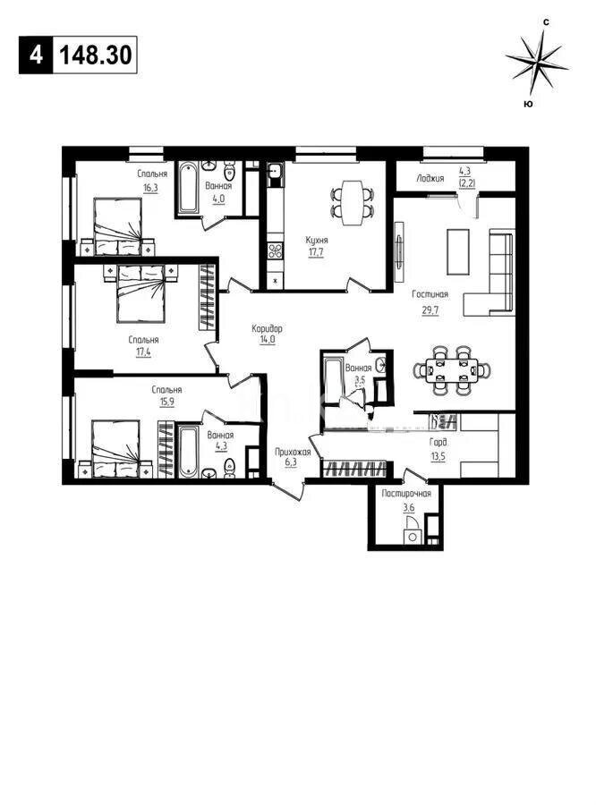 Продажа 4-комнатной квартиры, 148 м² в Алматы