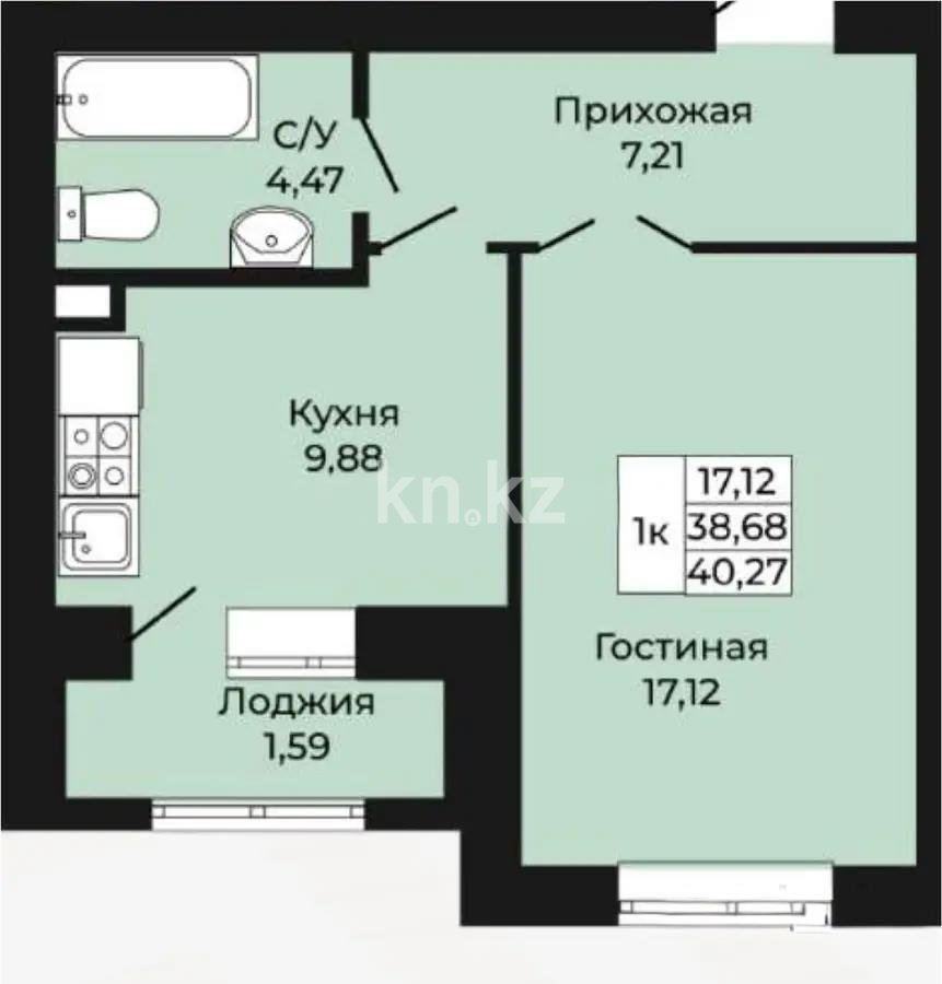 Продажа 1-комнатной квартиры, 40.27 м² в Астане