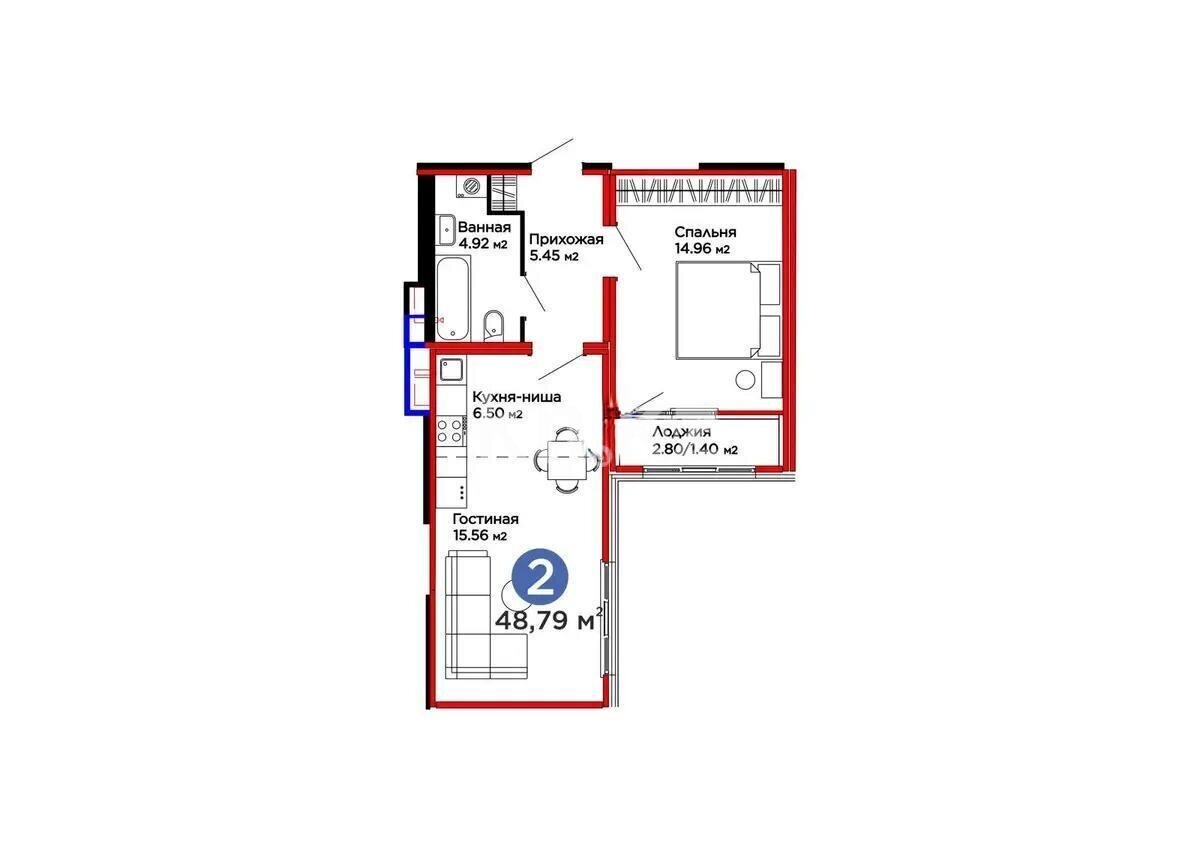 Продажа 2-комнатной квартиры, 48.8 м² в Астане - фото 3