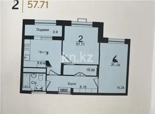 Продажа 2-комнатной квартиры, 57.71 м², ул. Нажимеденова, дом  29 стр в Астане