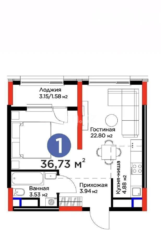 Продажа 1-комнатной квартиры, 36.73 м², ул. Е-915, дом  13 в Астане