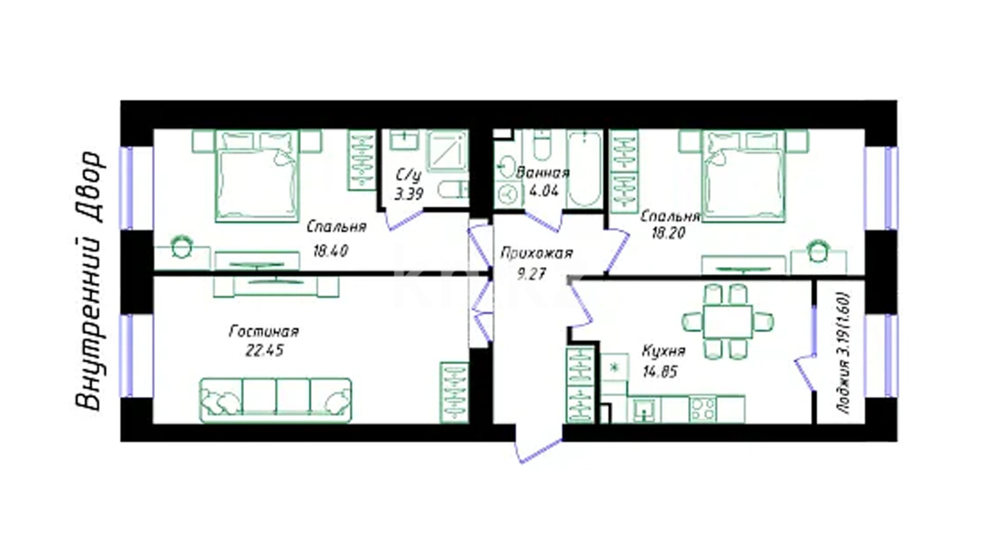 ЖК Aqterek, 3-комнатная, цена 44 532 600 ₸, 483 000 ₸&nbsp;/&nbsp;м²