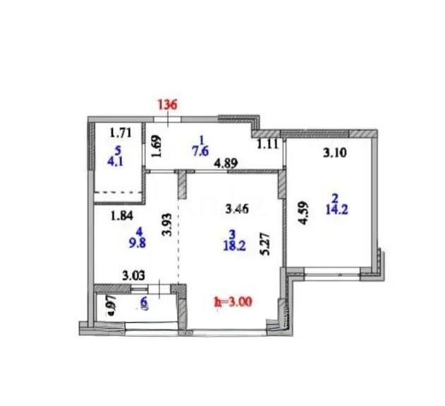 Продажа 2-комнатной квартиры, 55.3 м² в Астане