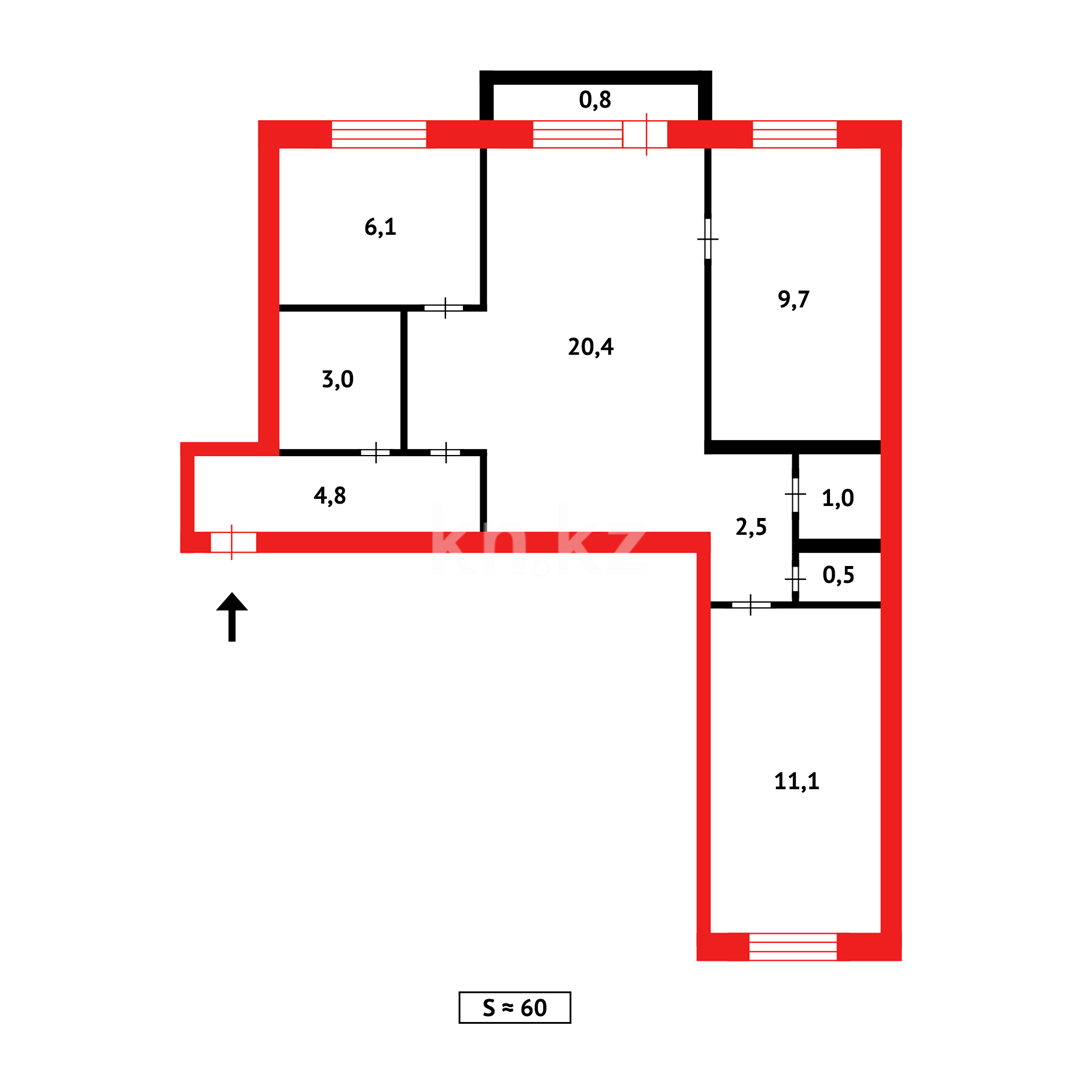 Продажа 3-комнатной квартиры, 64 м², ул. Чернышевского в Темиртау - фото 14