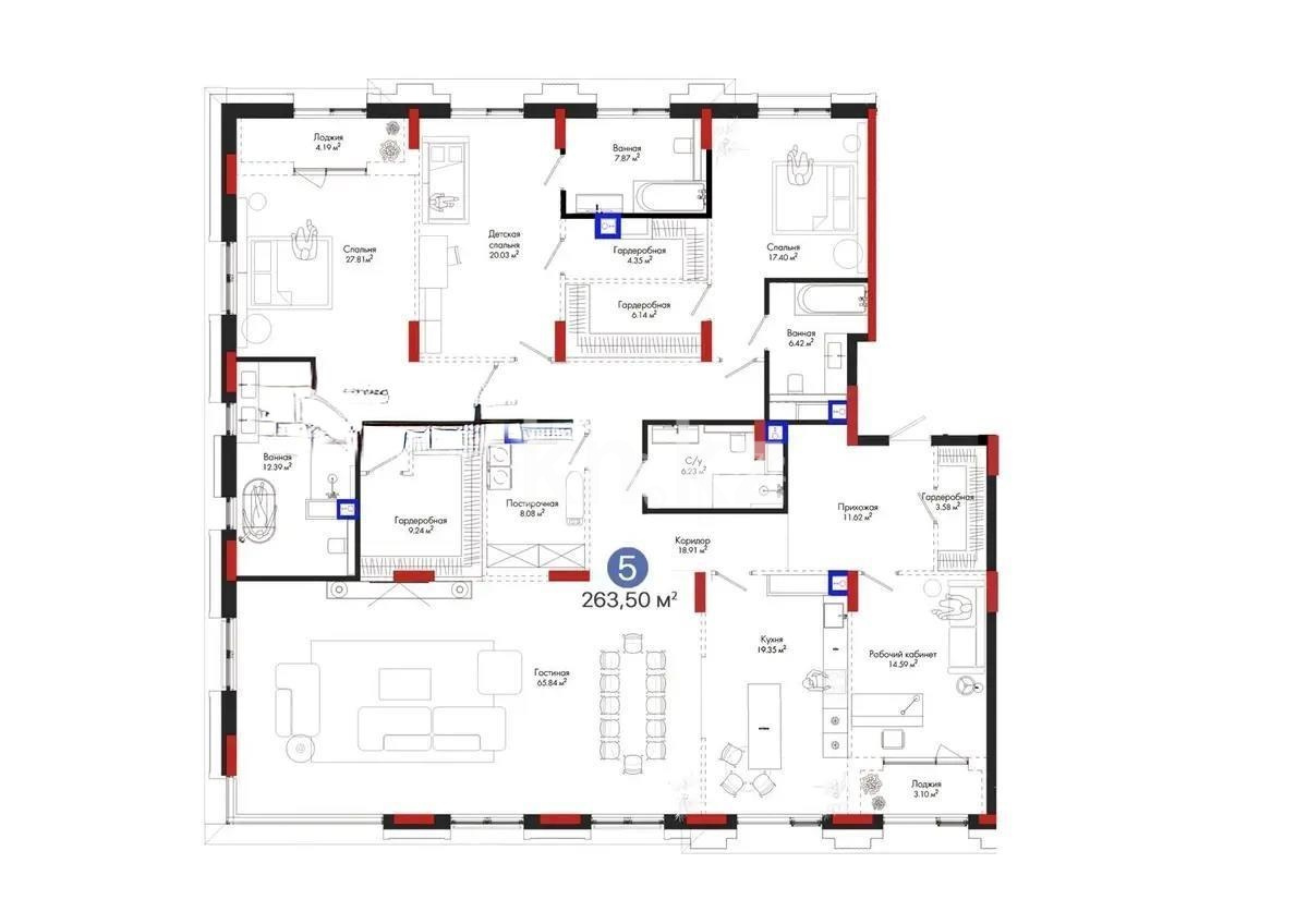 Продажа 5-комнатной квартиры, 263.5 м² в Астане