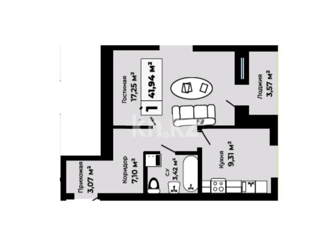 Продажа 1-комнатной квартиры, 43 м² в Астане