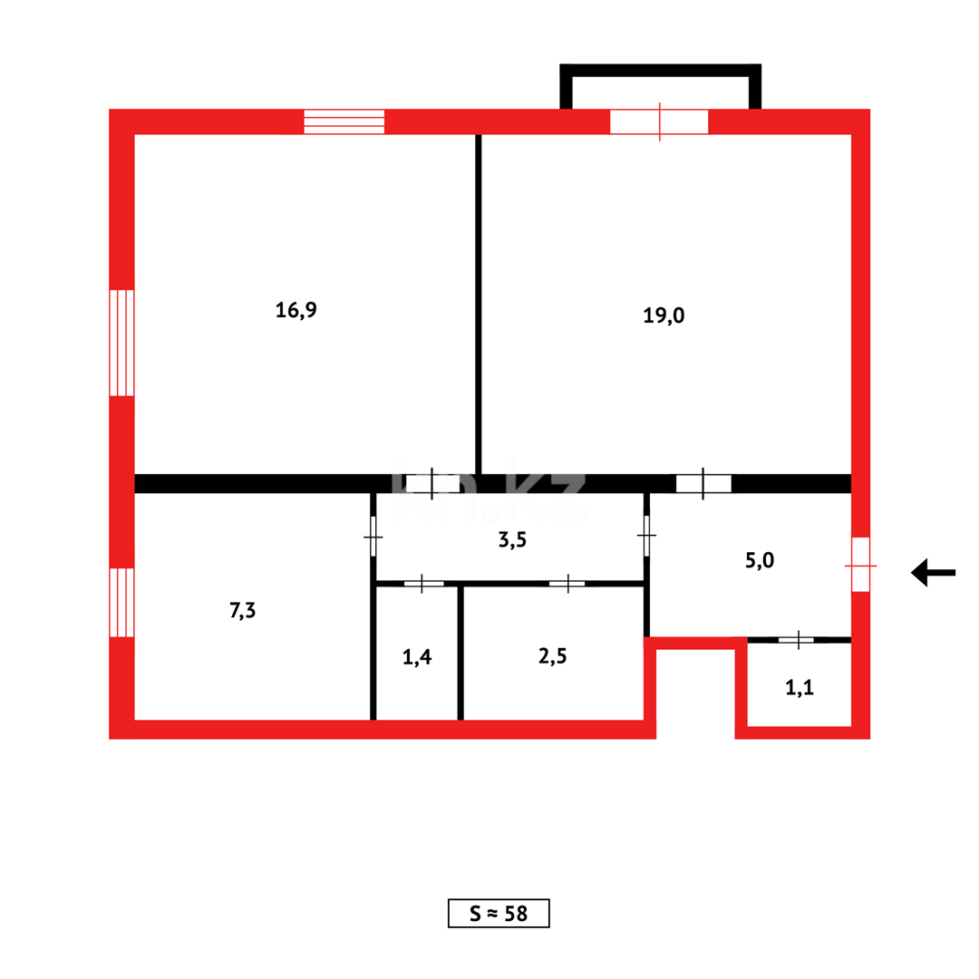 Продажа 2-комнатной квартиры, 57 м², ул. Жамбыла в Караганде - фото 16