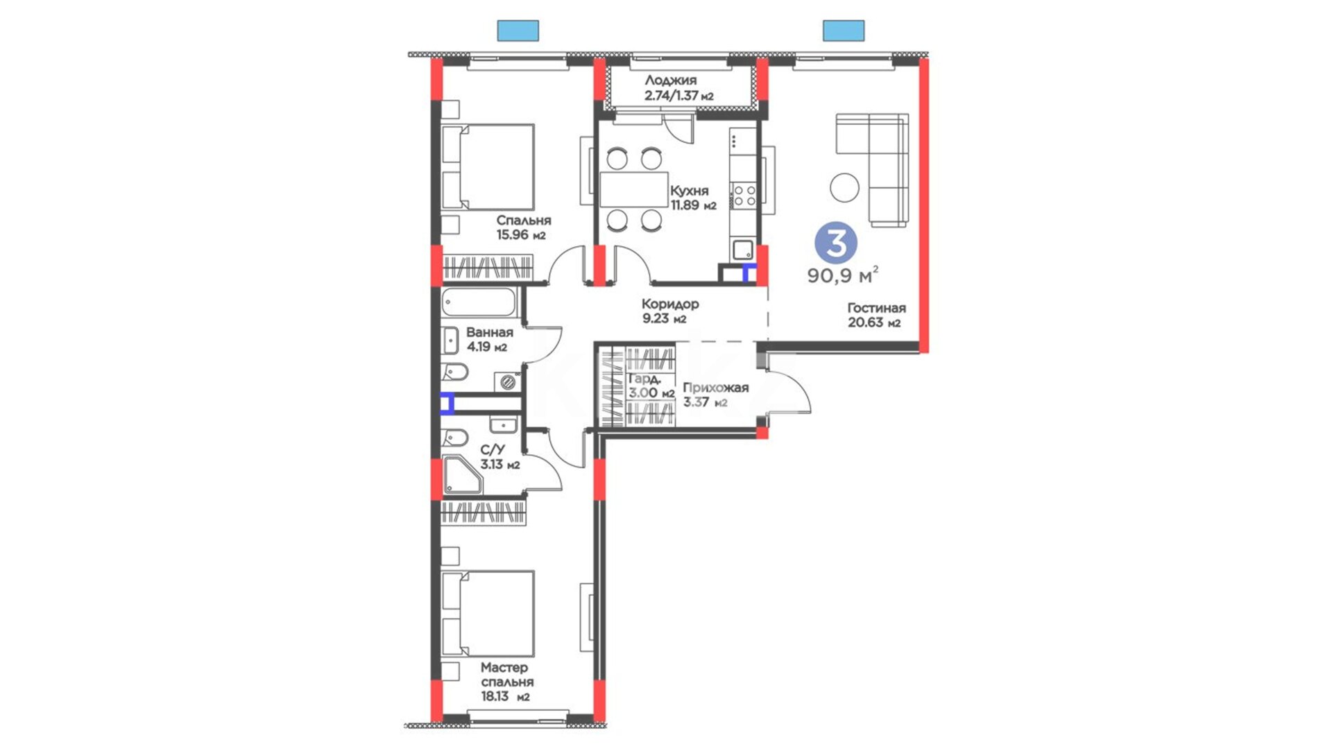 ЖК Family Nest F, 3-комнатная, цена 53 421 930 ₸, 587 700 ₸&nbsp;/&nbsp;м²