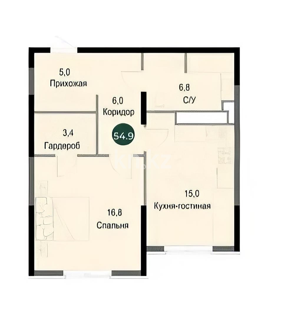 Продажа 2-комнатной квартиры, 55.4 м², ул. Утепова, дом  31 в Алматы