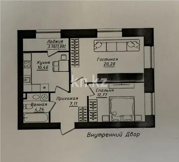 Продажа 2-комнатной квартиры, 57 м² в Астане