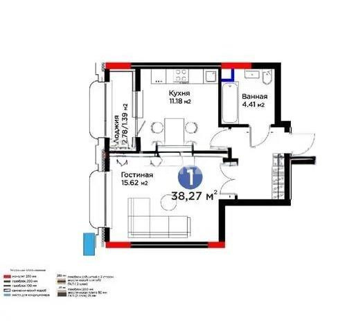 Продажа 1-комнатной квартиры, 38.27 м² в Астане
