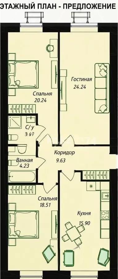 Продажа 3-комнатной квартиры, 98 м² в Астане