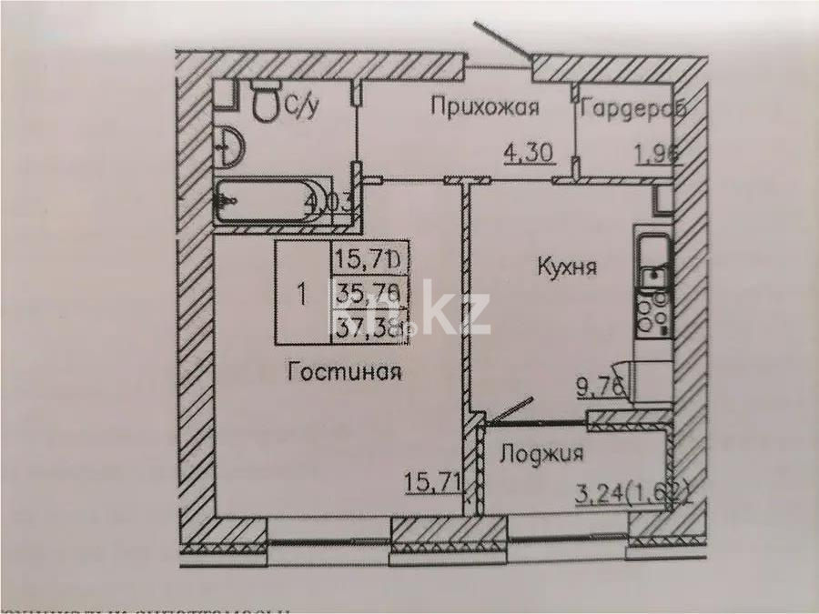 Продажа 1-комнатной квартиры, 37.38 м² в Астане