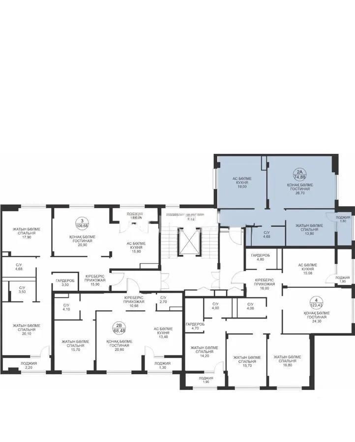 Продажа 2-комнатной квартиры, 74.88 м², пр. Улы Дала, дом  37 в Астане