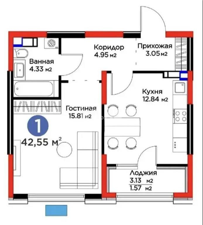 Продажа 1-комнатной квартиры, 42.6 м², ул. Ботакоз, дом  2/1 в Алматы