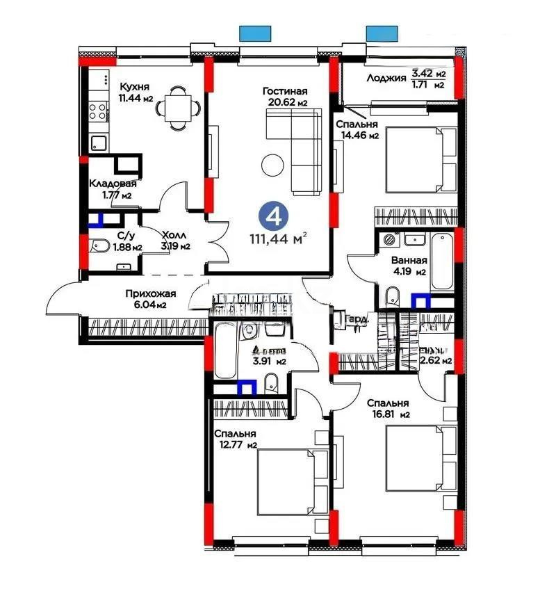 Продажа 4-комнатной квартиры, 111.44 м², пр. Туран, дом  57/6 в Астане
