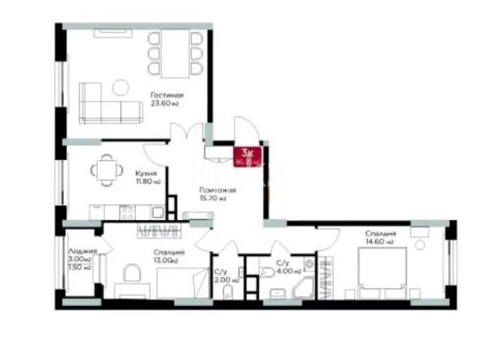Продажа 3-комнатной квартиры, 86.2 м², ул. Е-36, дом  5 в Астане