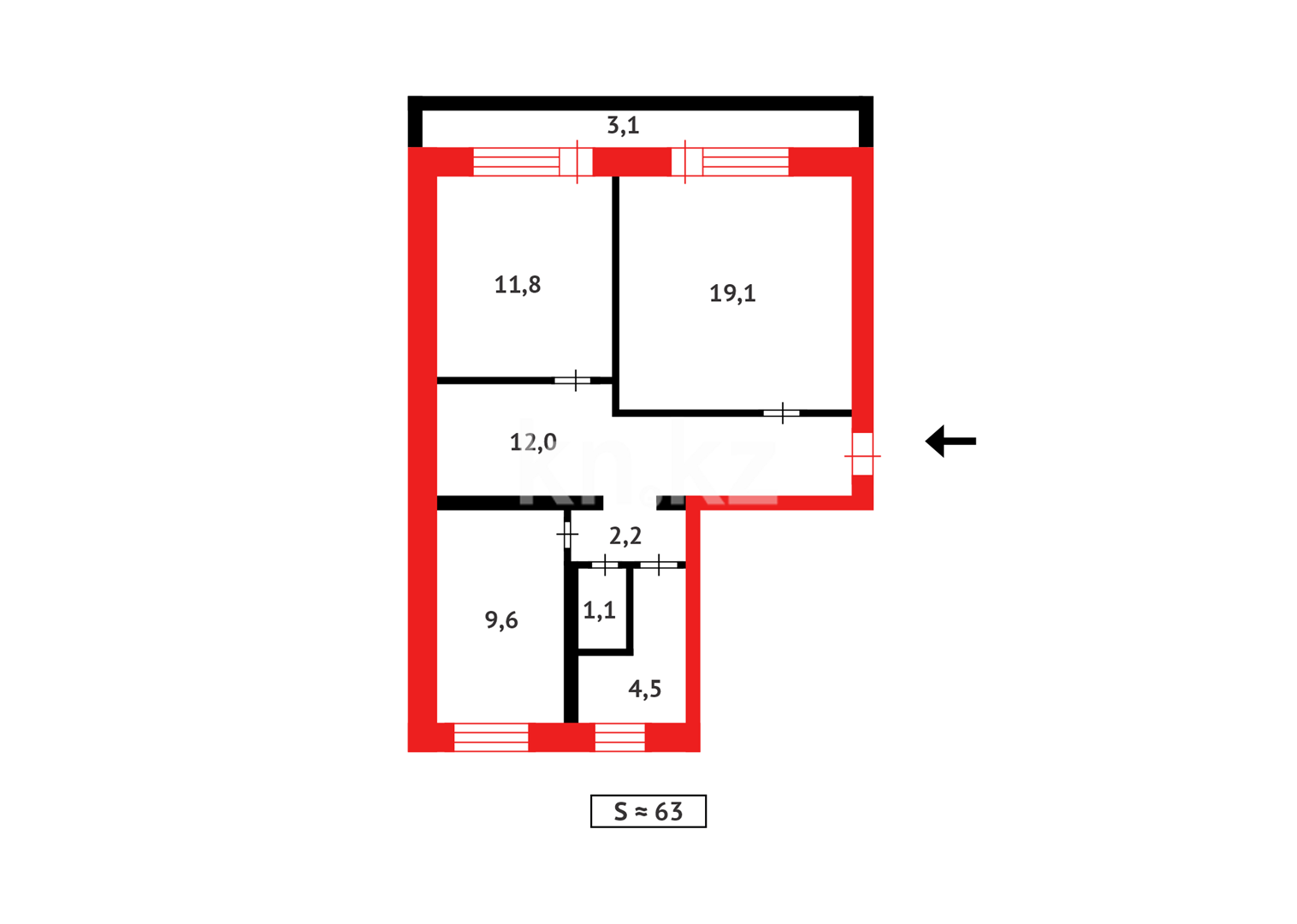 Продажа 2-комнатной квартиры, 63 м², пр. Металлургов в Темиртау - фото 8