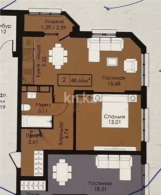 Продажа 2-комнатной квартиры, 48 м², ул. Сыганак, дом  22/1 в Астане - фото 2