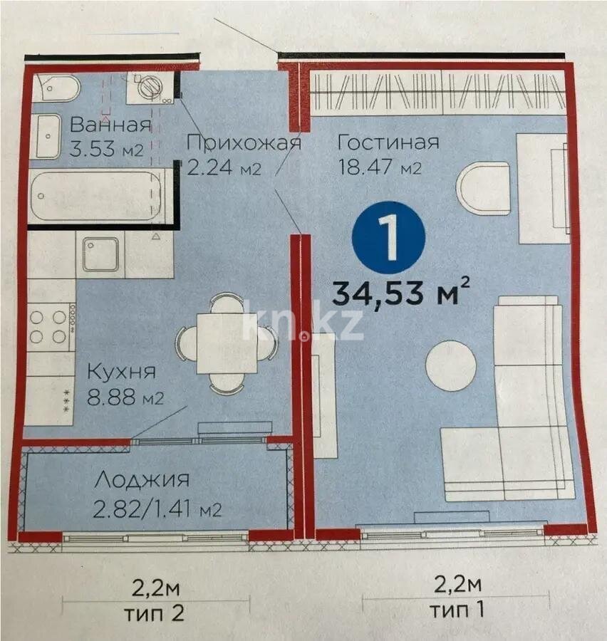 Продажа 1-комнатной квартиры, 35 м² в Астане