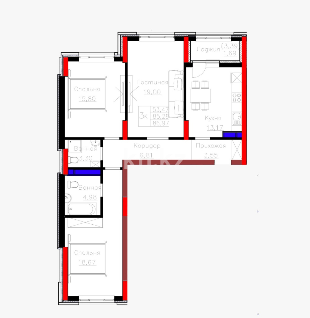 Продажа 3-комнатной квартиры, 87 м² в Астане