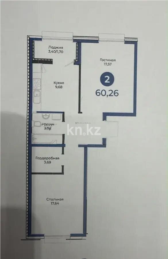 Продажа 2-комнатной квартиры, 61 м² в Астане