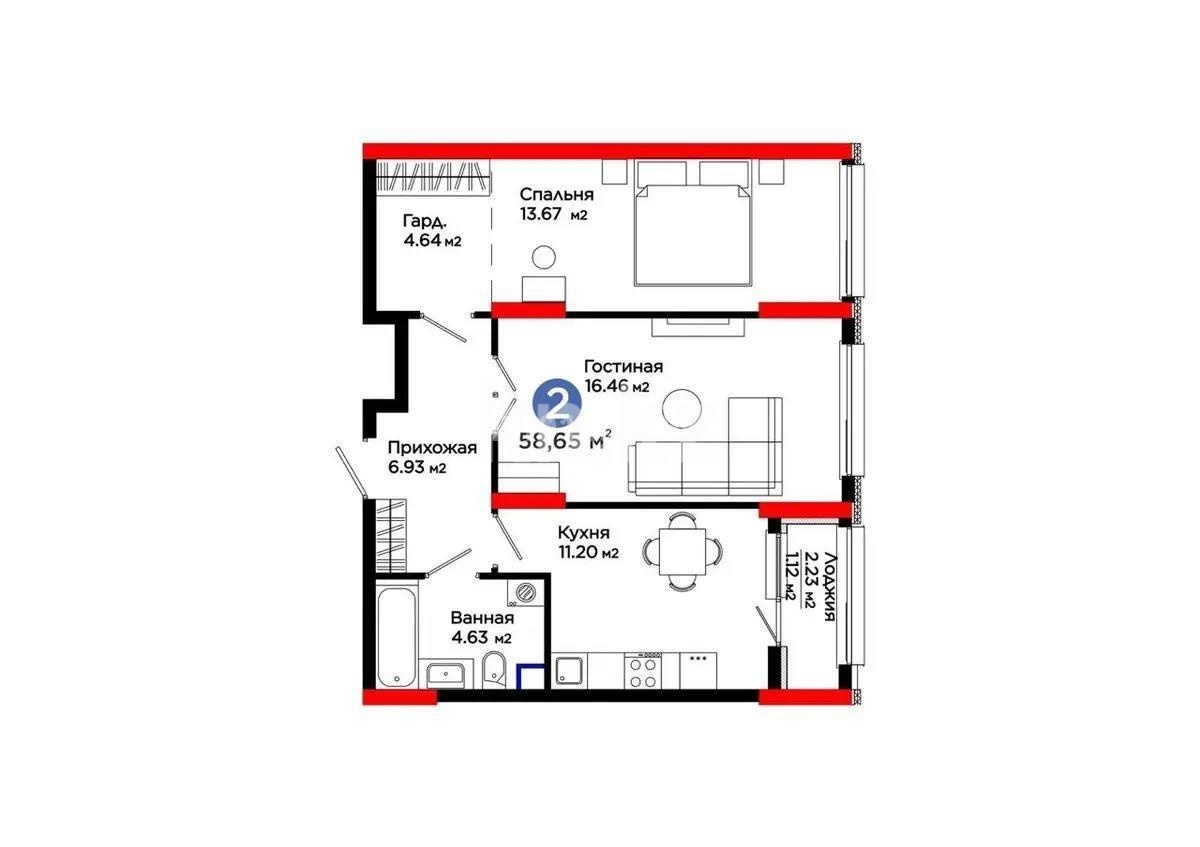 Продажа 2-комнатной квартиры, 58.65 м² в Астане - фото 5