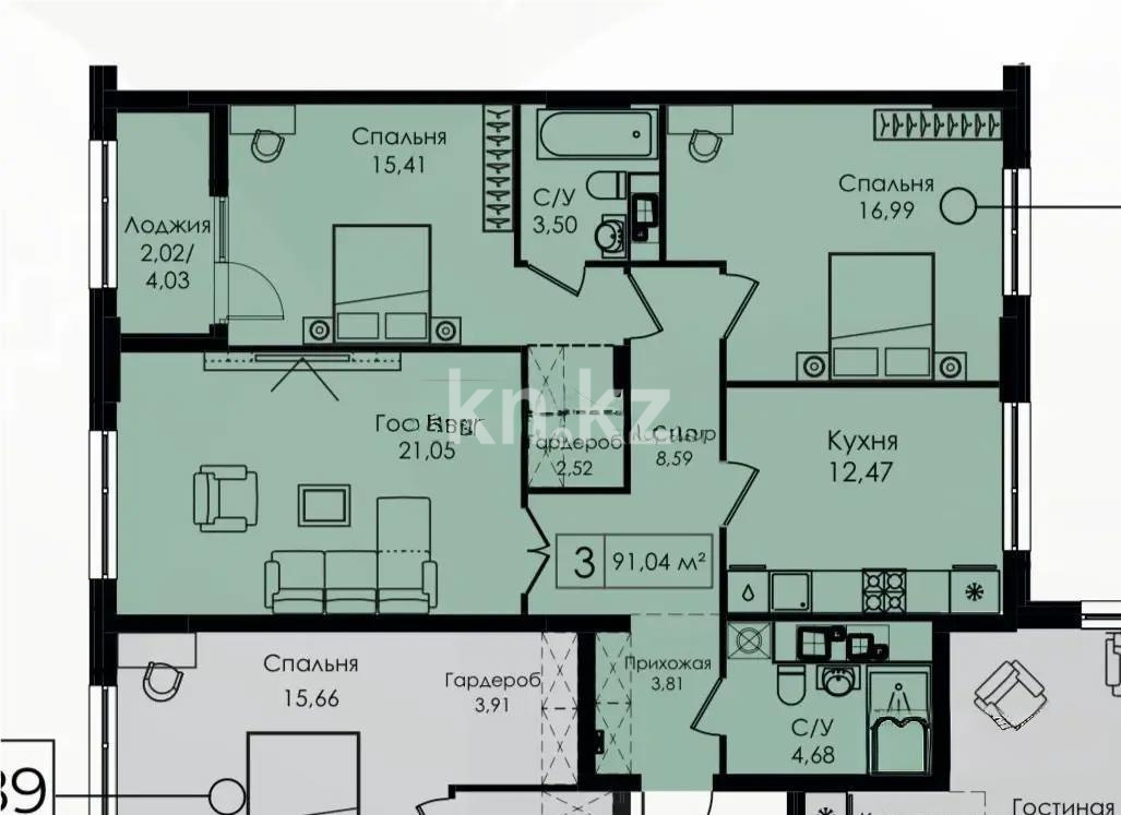 Продажа 3-комнатной квартиры, 91 м², пр. Улы Дала, дом  29/1 в Астане