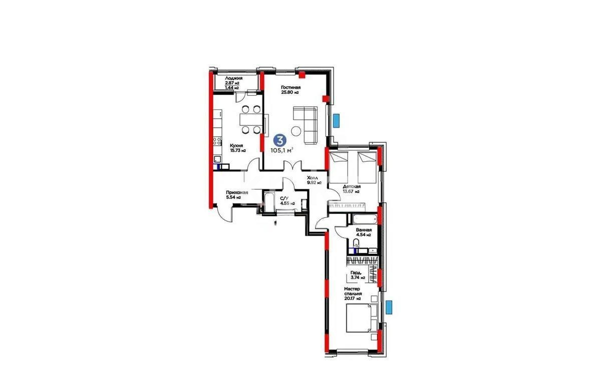 Продажа 3-комнатной квартиры, 110 м², ул. Рыскулова, дом  9 стр в Астане