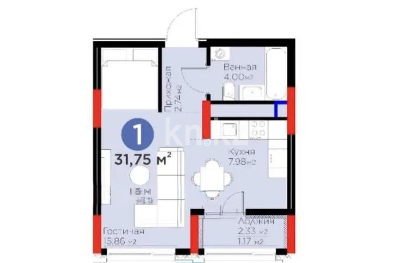 Продажа 2-комнатной квартиры, 32 м², пр. Туран, дом  57а в Астане
