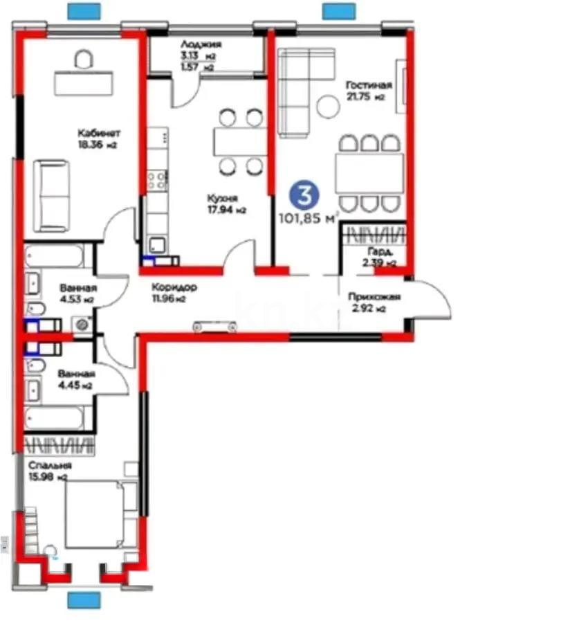 Продажа 3-комнатной квартиры, 102 м², ул. Ботакоз, дом  2/1 в Алматы