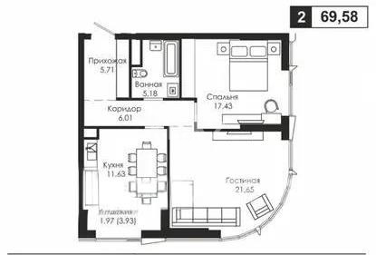 Продажа 2-комнатной квартиры, 69.58 м² в Астане