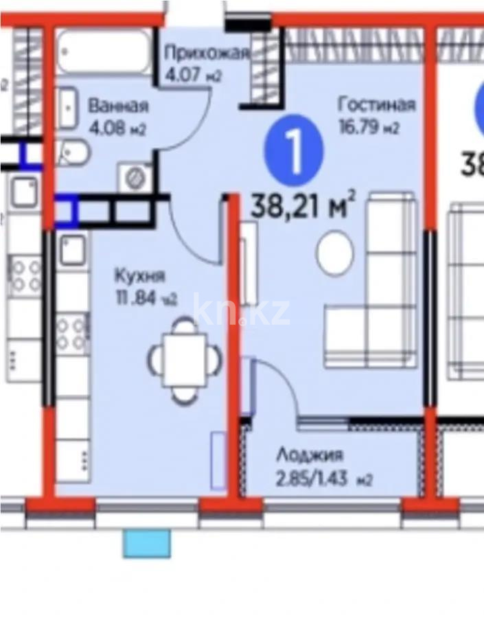 Продажа 1-комнатной квартиры, 38.21 м² в Алматы