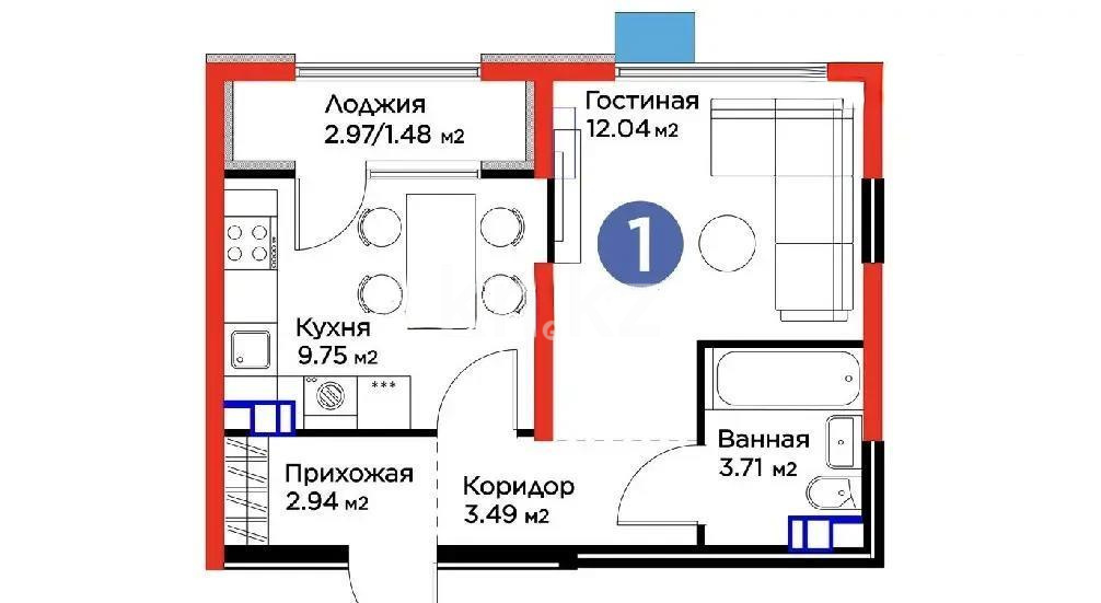 Продажа 1-комнатной квартиры, 33.42 м² в Алматы