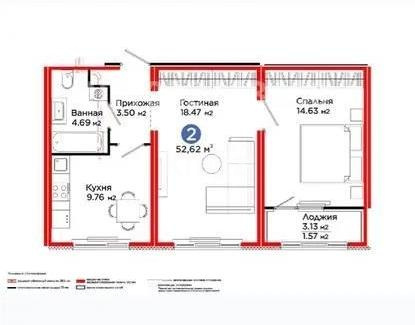 Продажа 2-комнатной квартиры, 52.62 м², ул. Е-652, дом  18 в Астане