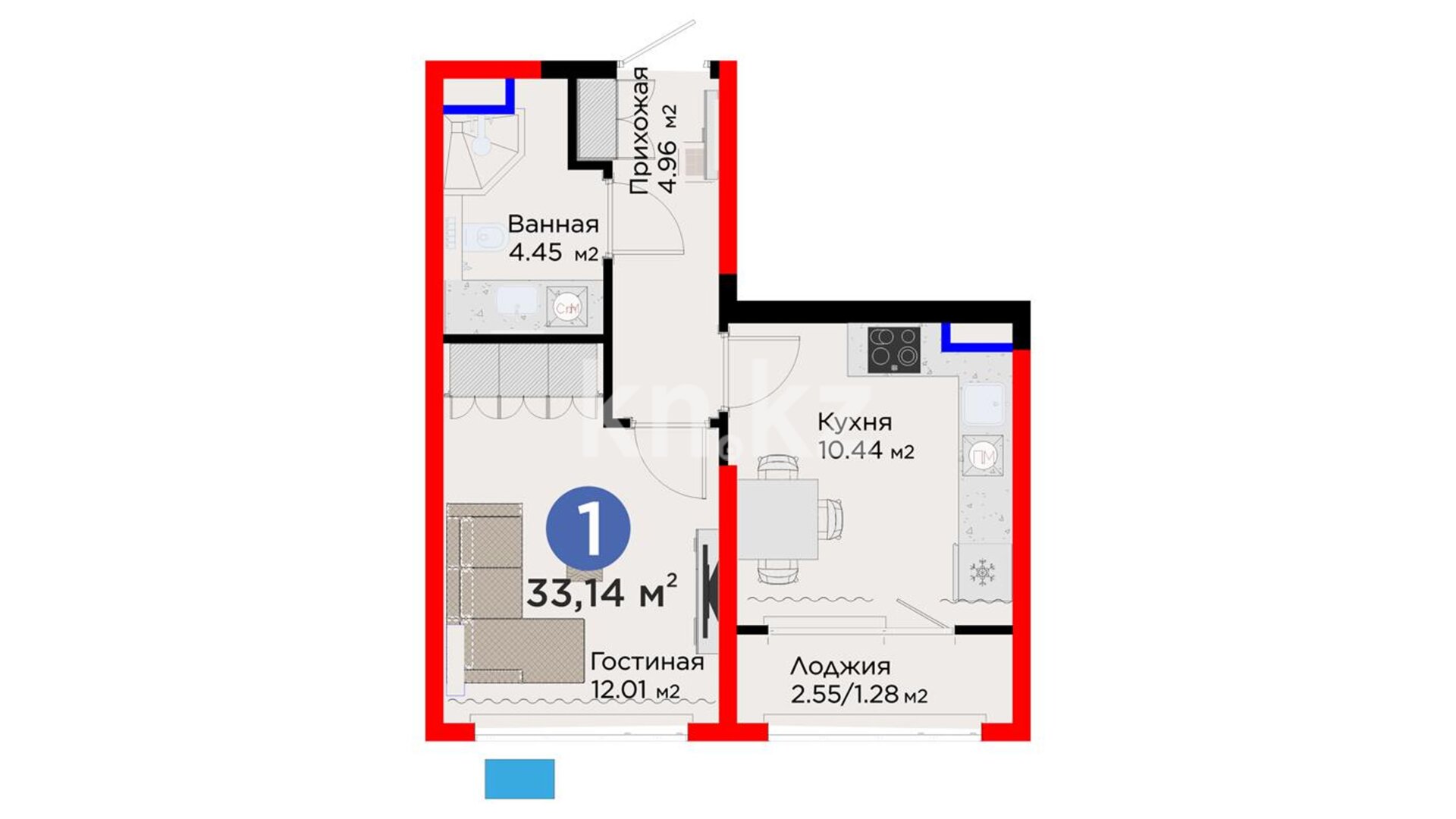 ЖК Arena City. Balance B, 1-комнатная, цена 32 247 709 ₸, 973 076 ₸&nbsp;/&nbsp;м²