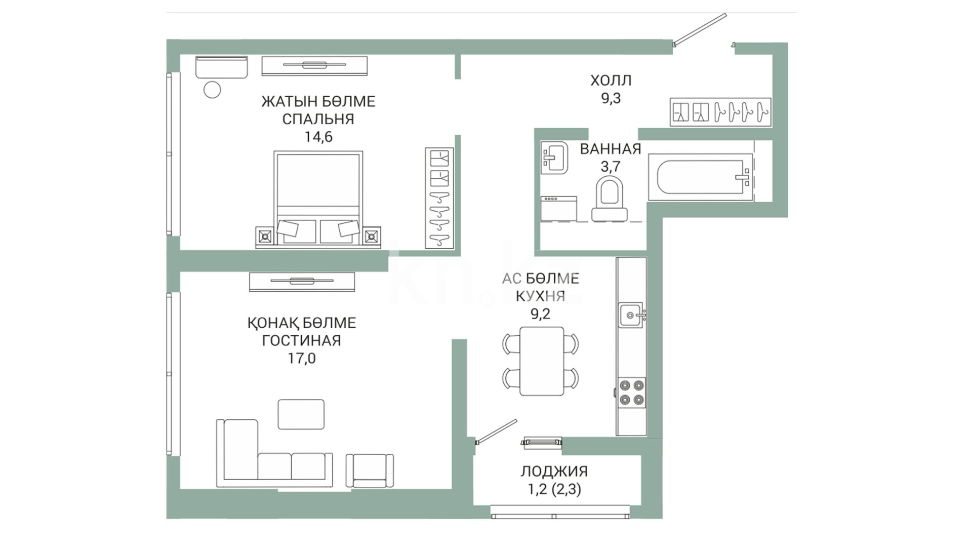 ЖК Fortis, 2-комнатная, цена 30 800 000 ₸, 560 000 ₸&nbsp;/&nbsp;м²